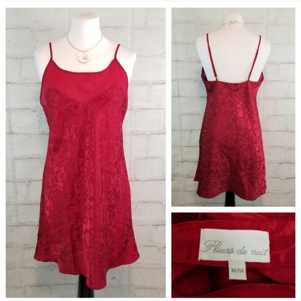 Fleurs de Nuit M Red Satin Chemise Short Nightie